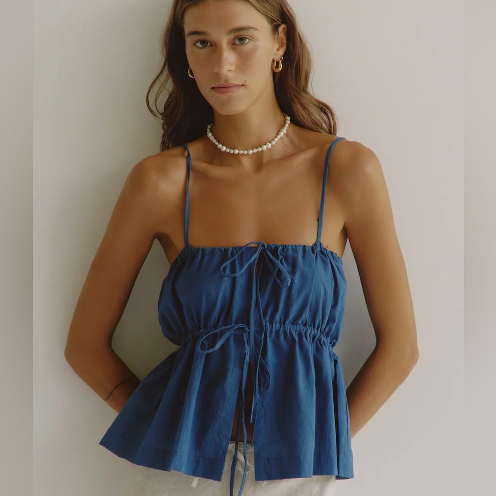 Gillia Blue Spaghetti Strap Drawstring Peplum Camisole